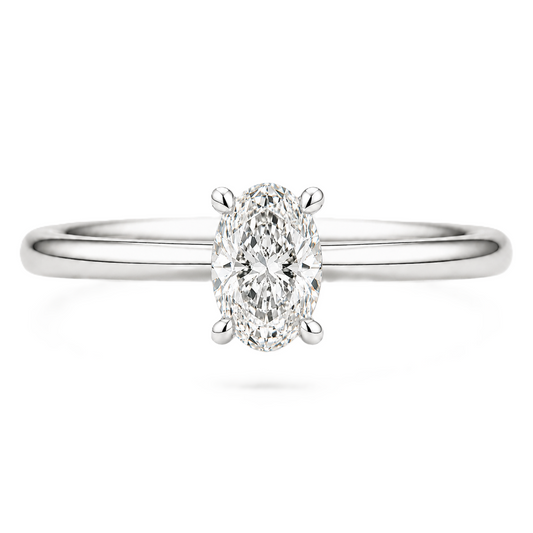 5×3 mm oval-cut Moissanite solitaire in white gold-plated 925 silver with palladium alloy—elegant, brilliant, and hypoallergenic. Available now at BSI Jewelry.