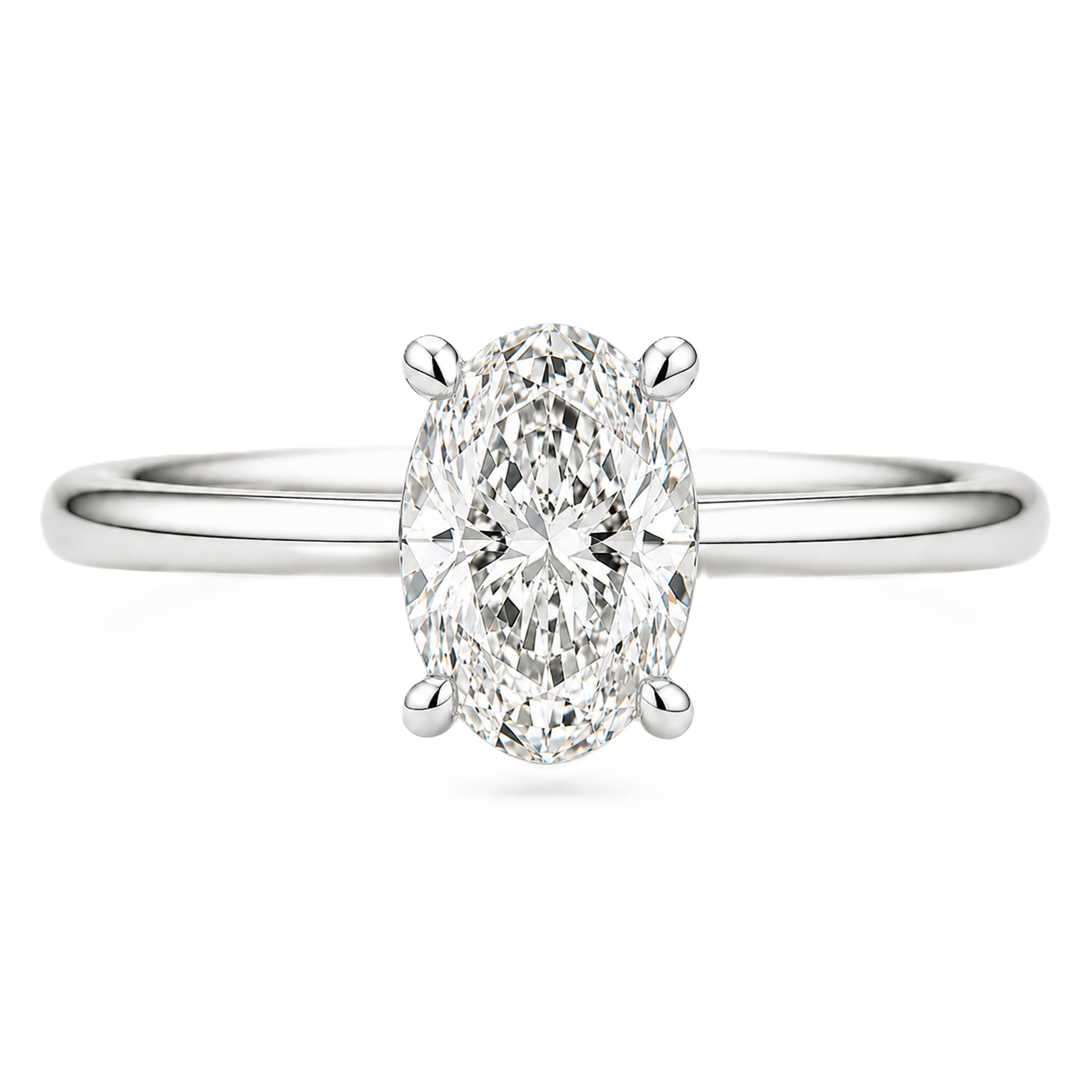 6×4 mm oval-cut Moissanite solitaire in white gold-plated 925 silver with palladium alloy—elegant, brilliant, and hypoallergenic. Available now at BSI Jewelry.