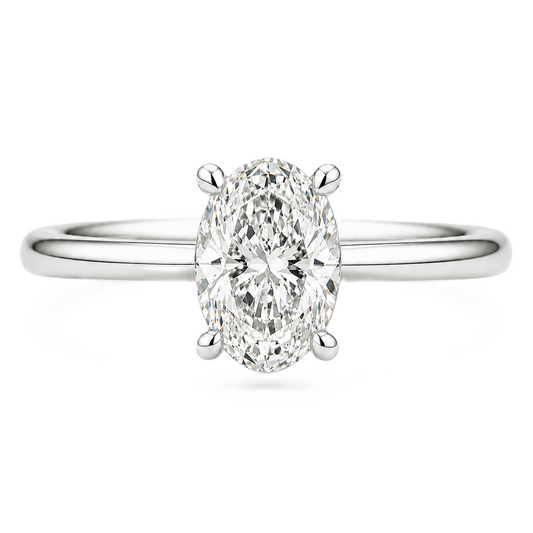 6×4 mm oval-cut Moissanite solitaire in white gold-plated 925 silver with palladium alloy—elegant, brilliant, and hypoallergenic. Available now at BSI Jewelry.