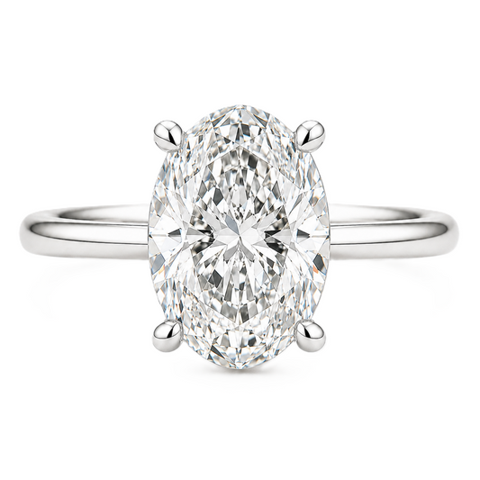8×6 mm oval-cut Moissanite solitaire in white gold-plated 925 silver with palladium alloy—brilliant, elegant, and hypoallergenic. Available now at BSI Jewelry.