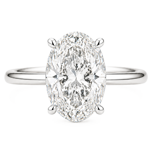 9×7 mm oval-cut Moissanite solitaire in white gold-plated 925 silver with palladium alloy—brilliant, elegant, and hypoallergenic. Available now at BSI Jewelry.