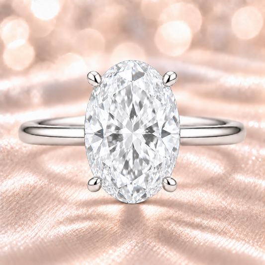 9×7 mm oval-cut Moissanite solitaire in white gold-plated 925 silver with palladium alloy—brilliant, elegant, and hypoallergenic. Available now at BSI Jewelry.