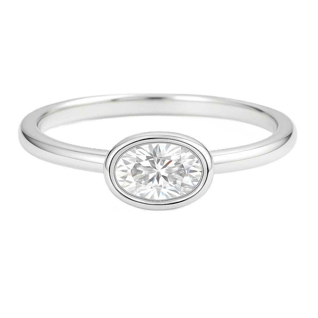 Elegant Moissanite oval ring with 4×2 mm oval-cut stone in white gold-plated 925 silver. Timeless sparkle, hypoallergenic design. Available now at BSI Jewelry.