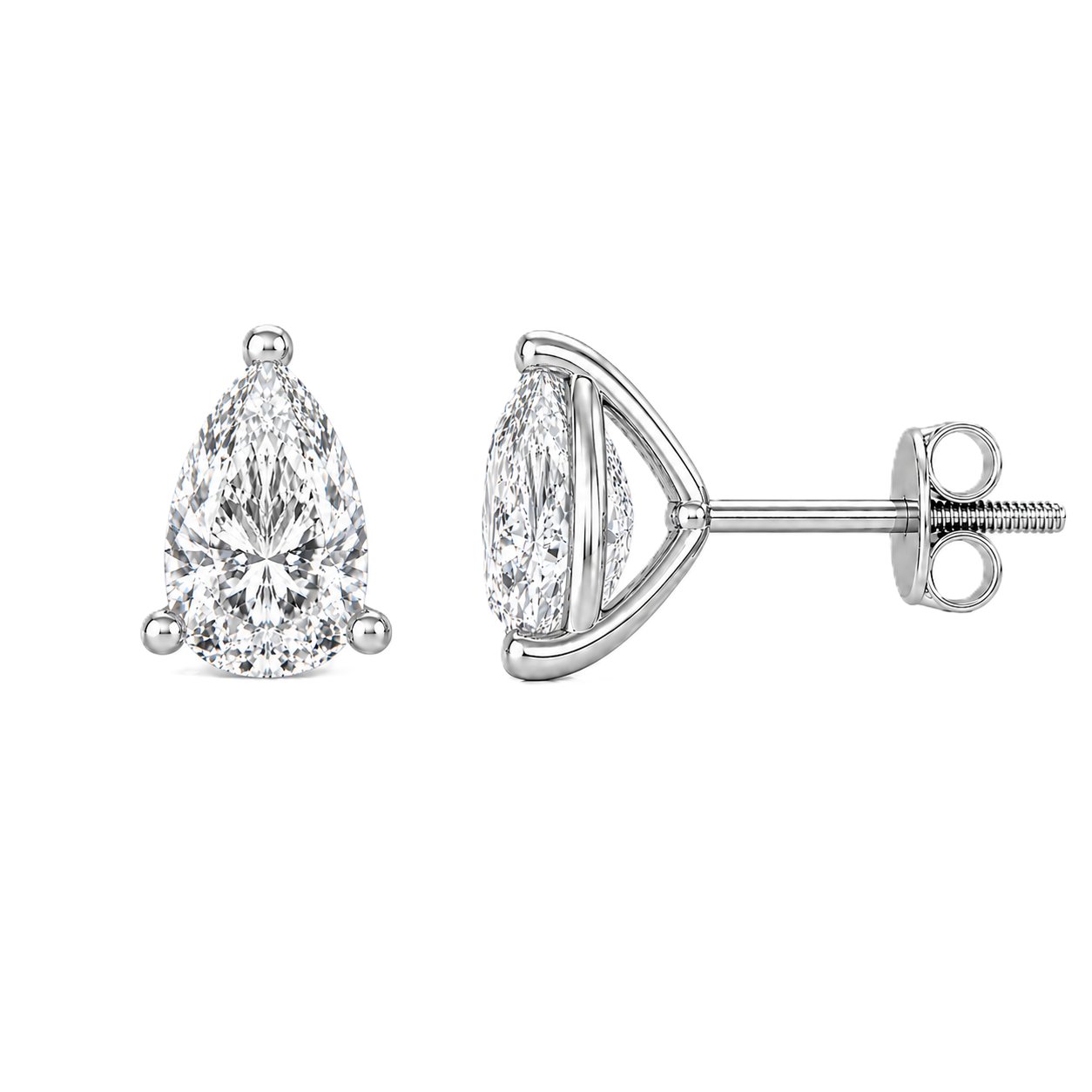 Moissanite Stud Earrings, 6×4 mm pear cut, crafted in white gold-plated 925 silver with palladium-added alloy. Elegant and hypoallergenic. Now at BSI Jewelry.