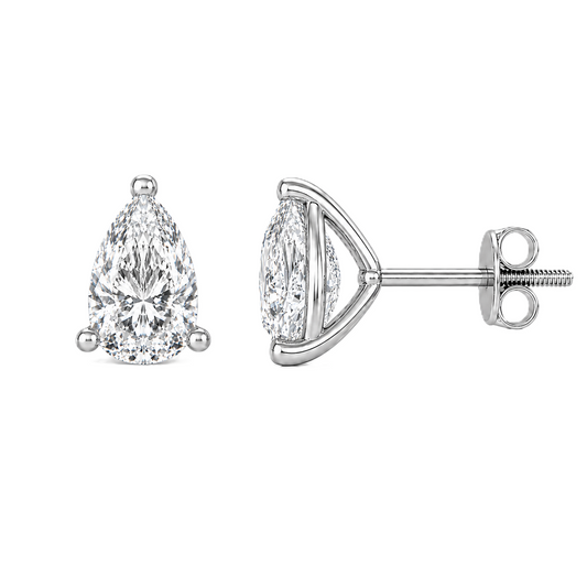 Moissanite Stud Earrings, 6×4 mm pear cut, crafted in white gold-plated 925 silver with palladium-added alloy. Elegant and hypoallergenic. Now at BSI Jewelry.