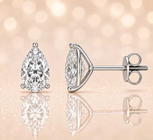 Moissanite Stud Earrings, 6×4 mm pear cut, crafted in white gold-plated 925 silver with palladium-added alloy. Elegant and hypoallergenic. Now at BSI Jewelry.