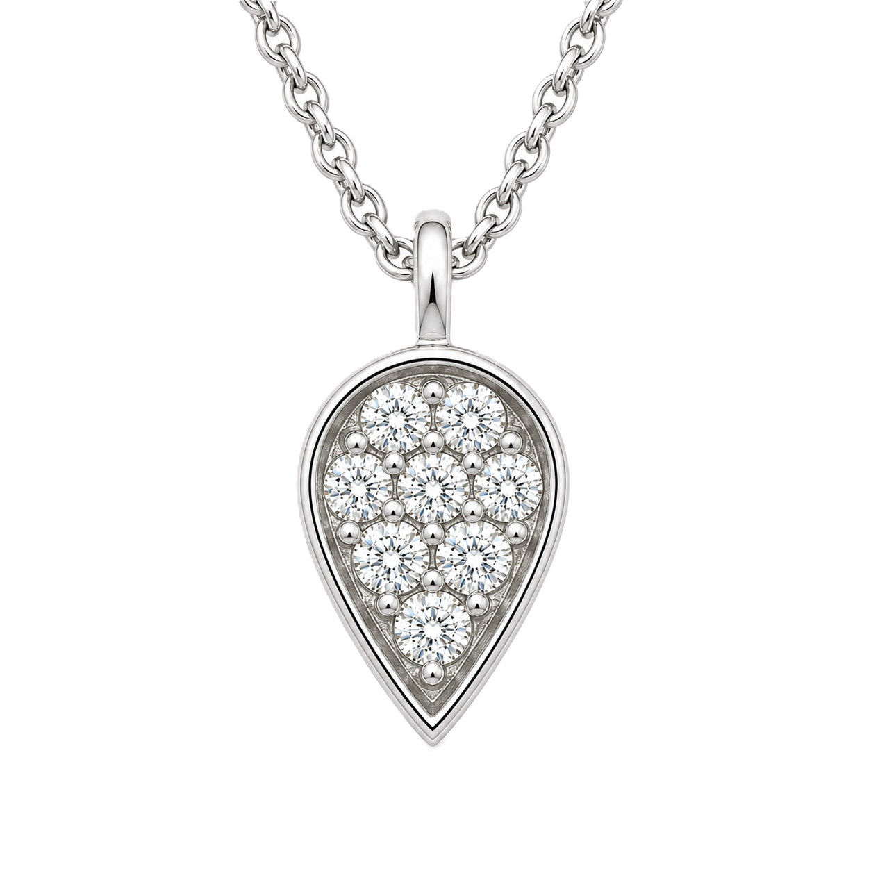 Delicate Moissanite teardrop pendant in 925 silver with sparkle. Hypoallergenic and refined, perfect for daily elegance or gifting. Available at BSI Jewelry.