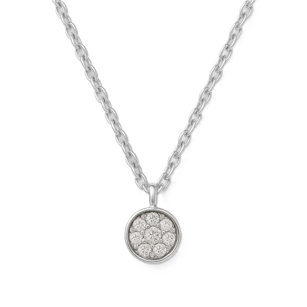 Moissanite round pendant in 925 silver with sparkle for radiant charm. Hypoallergenic and finely crafted for timeless elegance. Available now at BSI Jewelry.