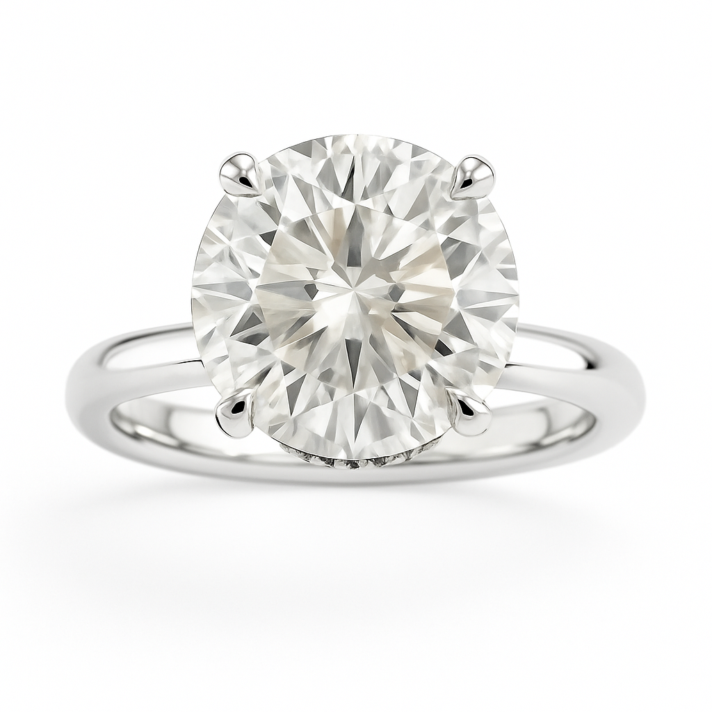 Moissanite Round Solitaire Engagement Ring – White Gold Plated 925 Silver, 9mm | BSI Jewelry