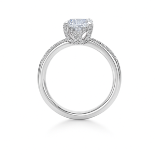1.00 carat Moissanite solitaire engagement ring with pave-set band in white-gold-plated 925 silver. Elegant and timeless charm. Available now at BSI Jewelry.