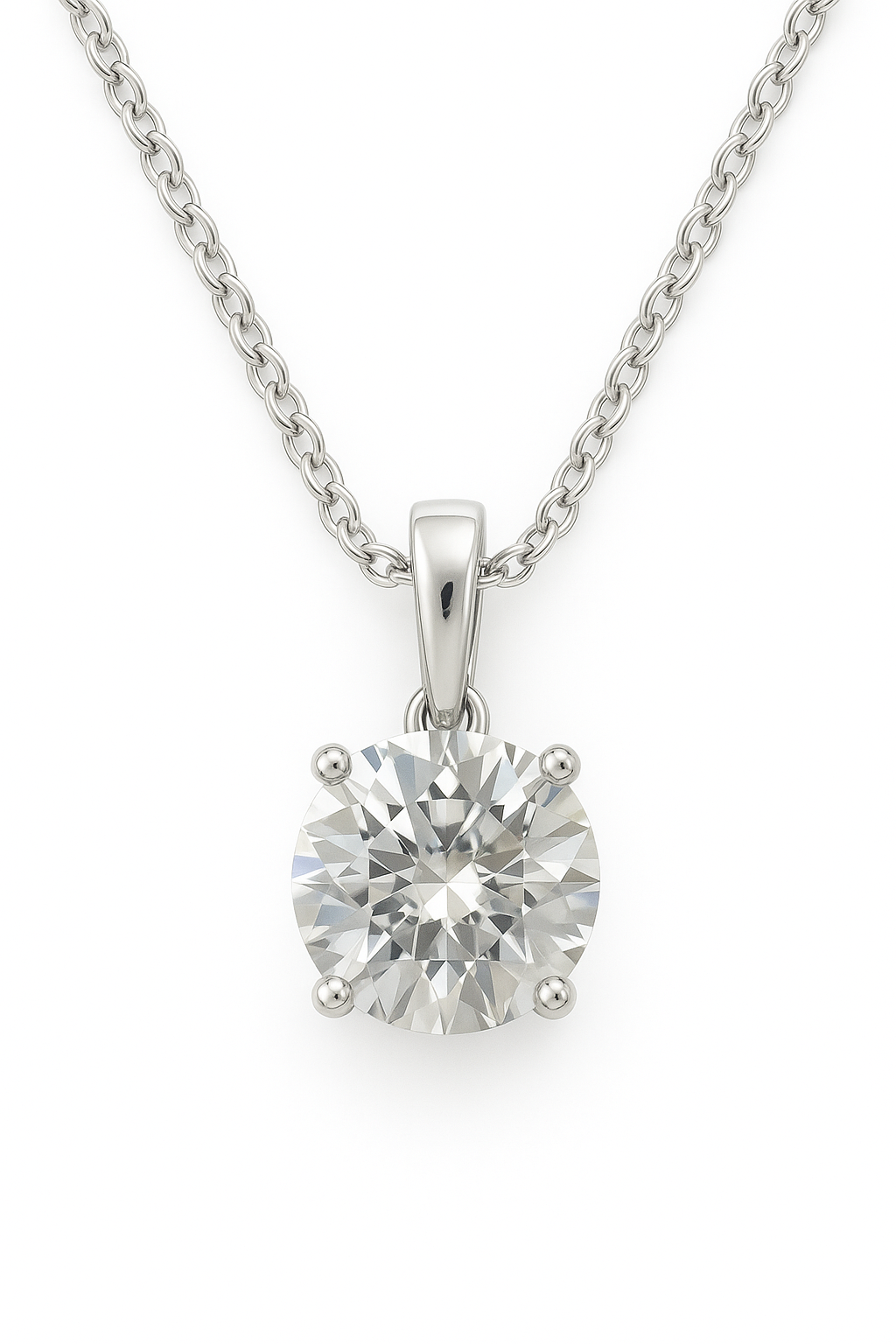 Classic Moissanite solitaire pendant in 925 silver with a brilliant round-cut stone. Timeless elegance, perfect for daily wear or gifting. Now at BSI Jewelry.