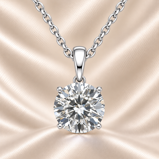 Classic Moissanite solitaire pendant in 925 silver with a brilliant round-cut stone. Timeless elegance, perfect for daily wear or gifting. Now at BSI Jewelry.