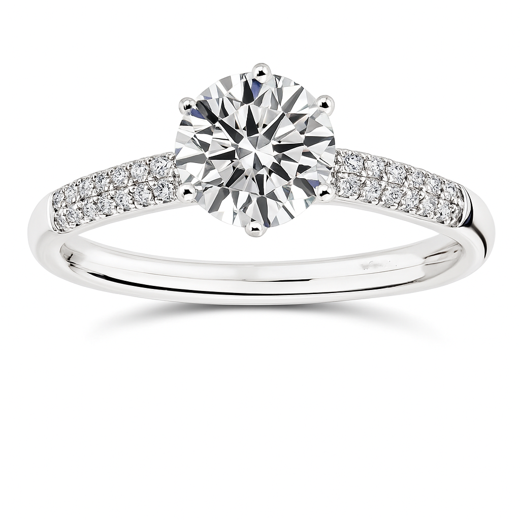 Elegant Moissanite solitaire ring in 925 silver with 8mm round brilliant cut. White gold plated, hypoallergenic, crafted for radiant sparkle and timeless style.