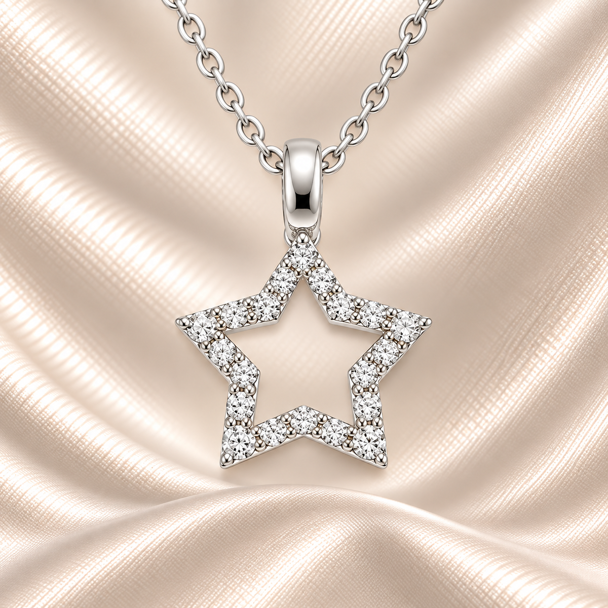 Brilliant Moissanite star pendant in 925 silver with pavé sparkle for radiant elegance. Hypoallergenic, finely crafted, and timeless. Available at BSI Jewelry.