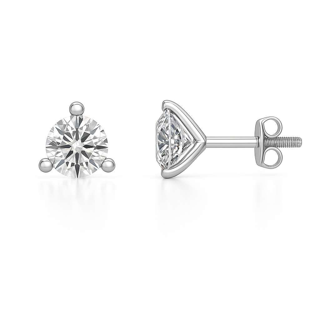 Moissanite stud earrings with 1.8 mm round stones in 3-prong setting, crafted in white gold-plated 925 silver. Elegant sparkle. Available now at BSI Jewelry.