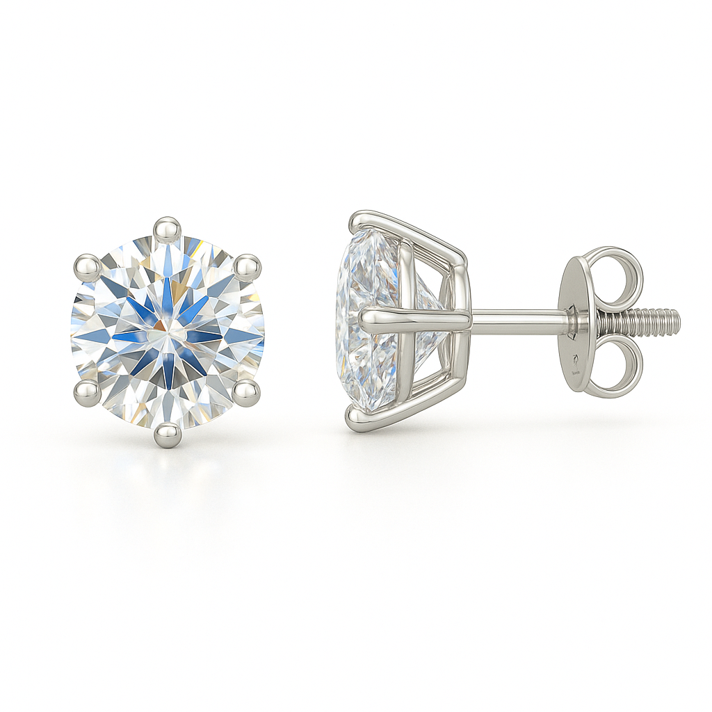 Moissanite stud earrings, 1.8 mm round cut, crafted in white gold-plated 925 silver with palladium alloy, hypoallergenic and safe to wear. Now at BSI Jewelry.