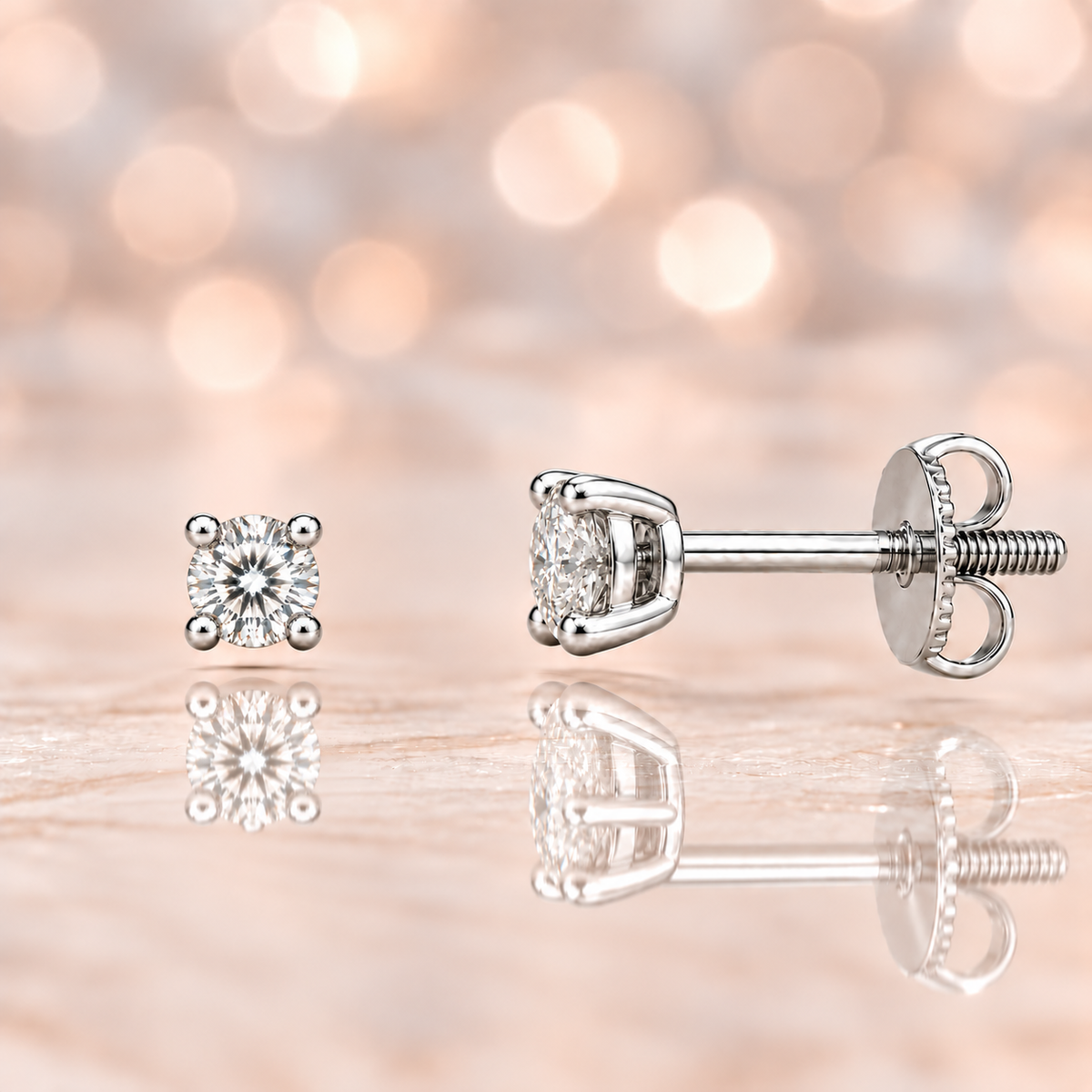 Classic 3mm Moissanite stud earrings in 4-prong design, crafted in white gold-plated 925 silver with hypoallergenic comfort. Available now at BSI Jewelry.
