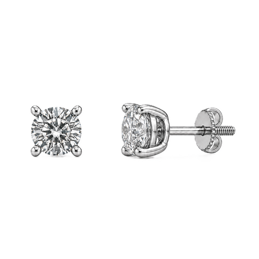 Classic 3mm Moissanite stud earrings in 4-prong design, crafted in white gold-plated 925 silver with hypoallergenic comfort. Available now at BSI Jewelry.