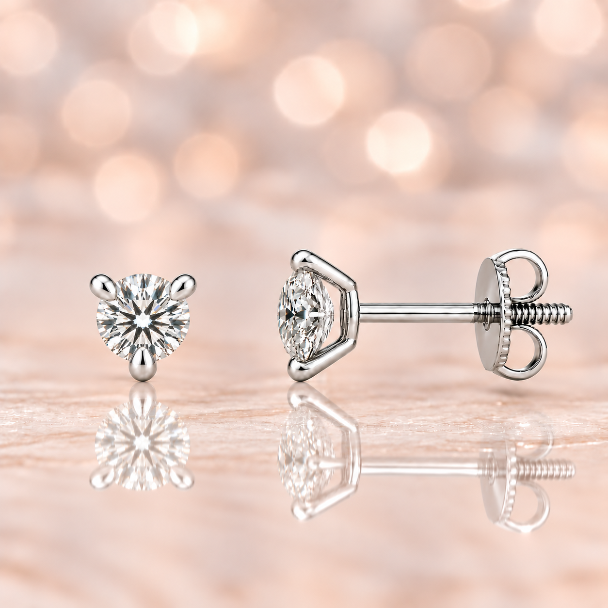 Moissanite stud earrings with 3.8 mm round stones in 3-prong setting, crafted in white gold-plated 925 silver. Elegant sparkle. Available now at BSI Jewelry.