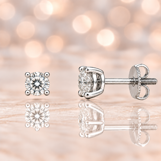 Graceful 3.8mm Moissanite stud earrings in 4-prong design, crafted in white gold-plated 925 silver with hypoallergenic comfort. Available now at BSI Jewelry.