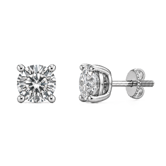 Graceful 3.8mm Moissanite stud earrings in 4-prong design, crafted in white gold-plated 925 silver with hypoallergenic comfort. Available now at BSI Jewelry.