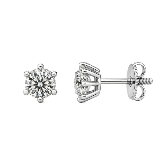 Moissanite stud earrings, 3.8 mm round cut, crafted in white gold-plated 925 silver with palladium alloy, hypoallergenic and safe to wear. Now at BSI Jewelry.
