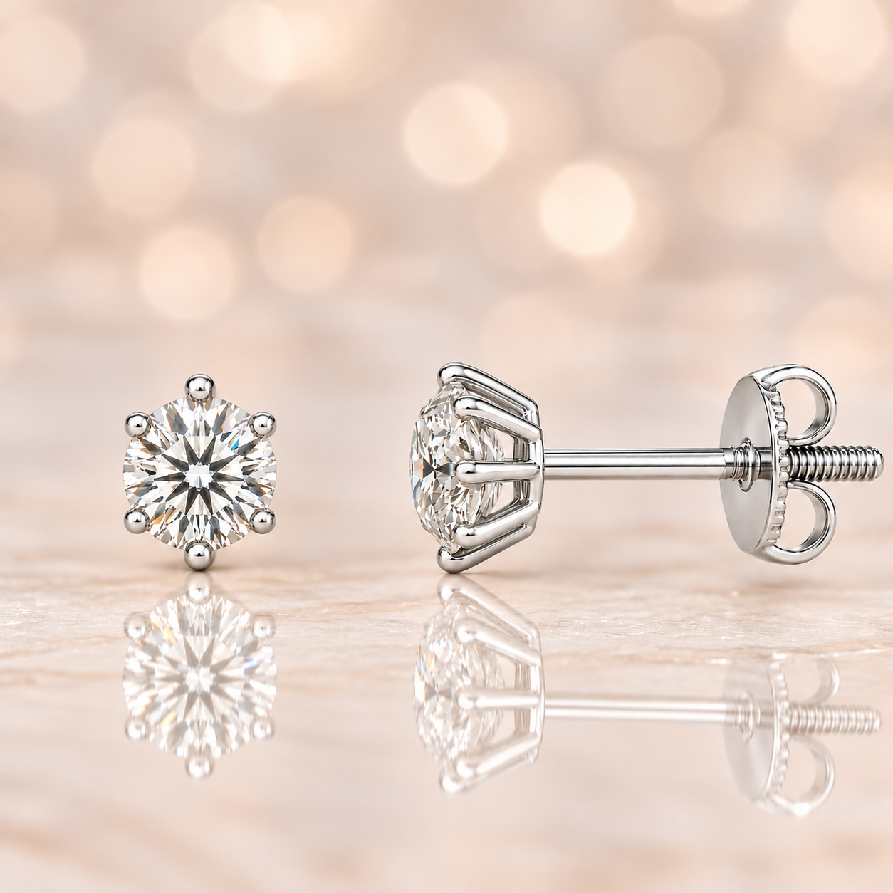 Moissanite stud earrings, 3.8 mm round cut, crafted in white gold-plated 925 silver with palladium alloy, hypoallergenic and safe to wear. Now at BSI Jewelry.