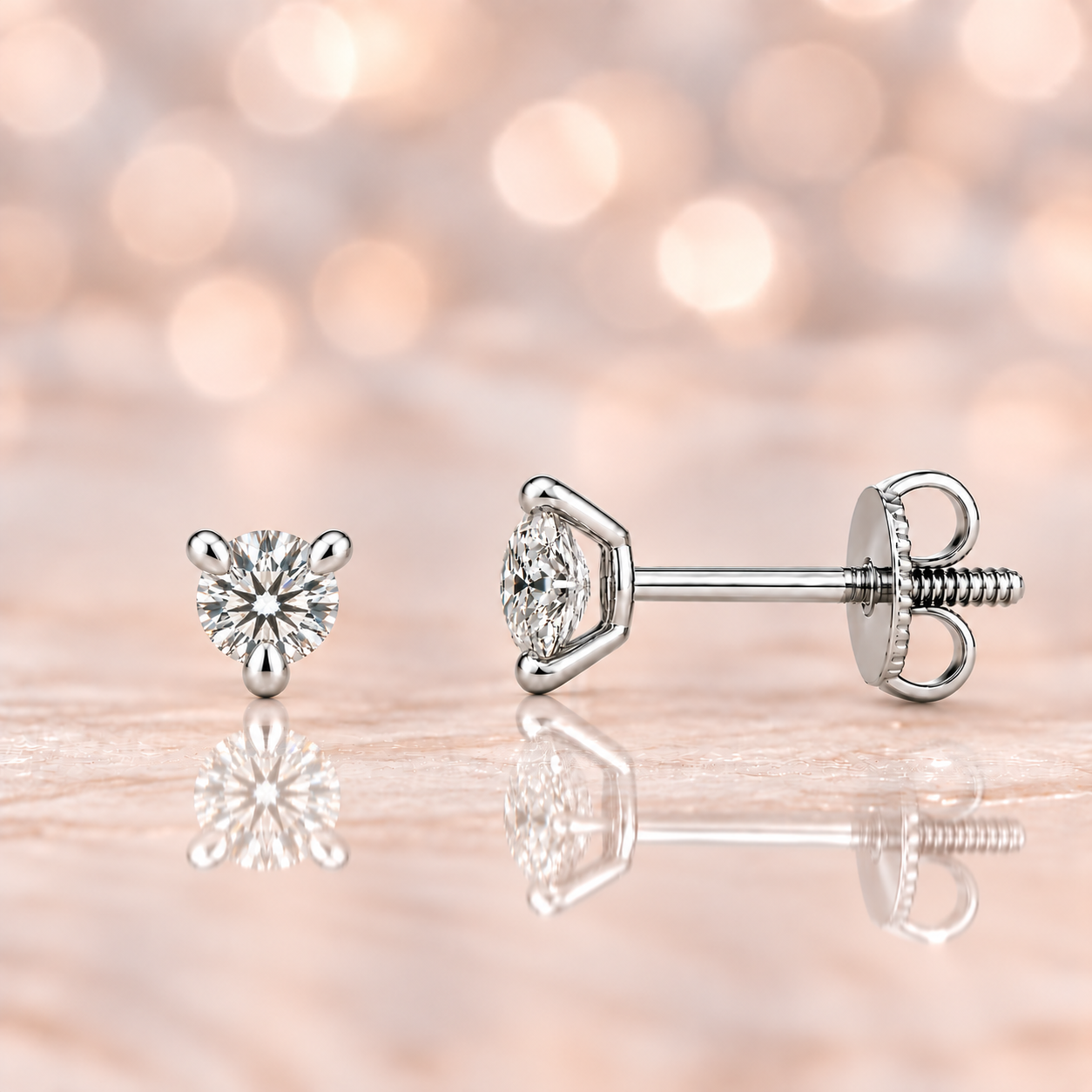 Moissanite stud earrings with 3 mm round stones in 3-prong setting, crafted in white gold-plated 925 silver. Elegant sparkle. Available now at BSI Jewelry.