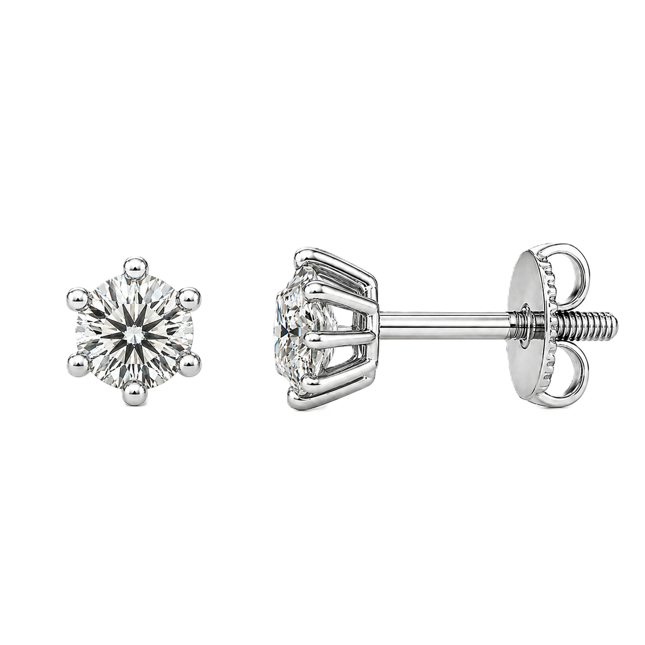 Moissanite stud earrings, 3 mm round cut, crafted in white gold-plated 925 silver with palladium alloy, hypoallergenic and safe to wear. Now at BSI Jewelry.