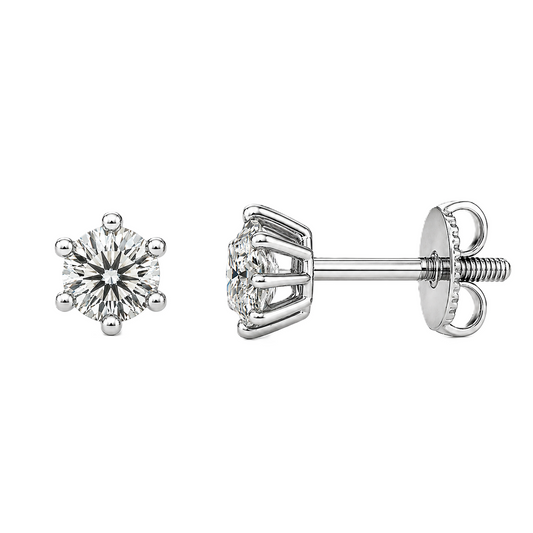 Moissanite stud earrings, 3 mm round cut, crafted in white gold-plated 925 silver with palladium alloy, hypoallergenic and safe to wear. Now at BSI Jewelry.