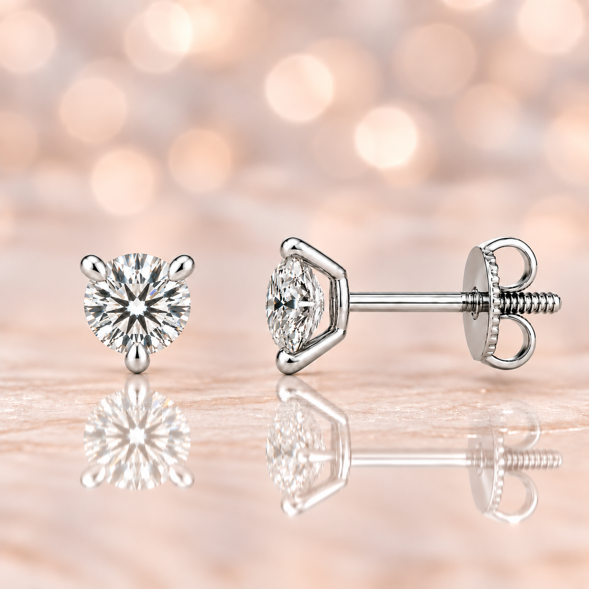 Moissanite stud earrings with 4.30 mm round stones in 3-prong setting, crafted in white gold-plated 925 silver. Elegant sparkle. Available now at BSI Jewelry.