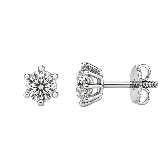 Moissanite stud earrings, 4.30 mm round cut, crafted in white gold-plated 925 silver with palladium alloy, hypoallergenic and safe to wear. Now at BSI Jewelry.