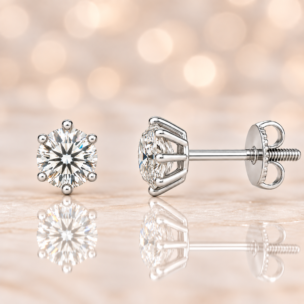 Moissanite stud earrings, 4.30 mm round cut, crafted in white gold-plated 925 silver with palladium alloy, hypoallergenic and safe to wear. Now at BSI Jewelry.