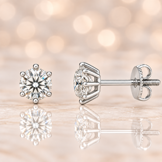 Moissanite stud earrings, 4.30 mm round cut, crafted in white gold-plated 925 silver with palladium alloy, hypoallergenic and safe to wear. Now at BSI Jewelry.