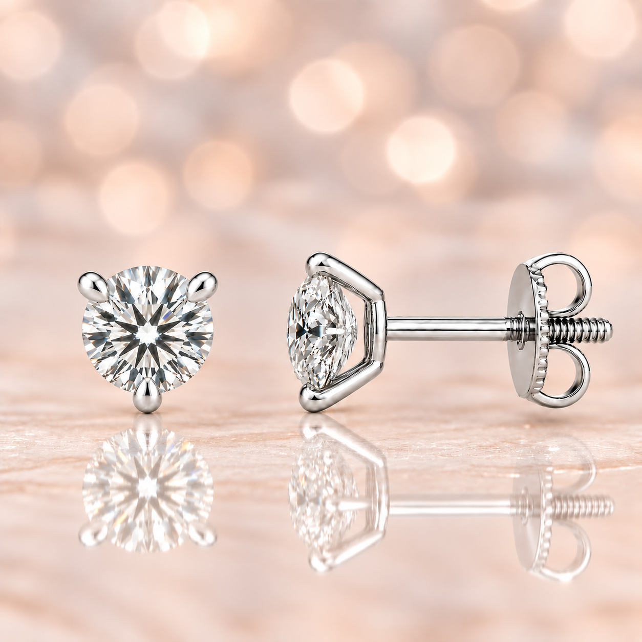 Moissanite stud earrings with 4.8 mm round stones in 3-prong setting, crafted in white gold-plated 925 silver. Elegant sparkle. Available now at BSI Jewelry.