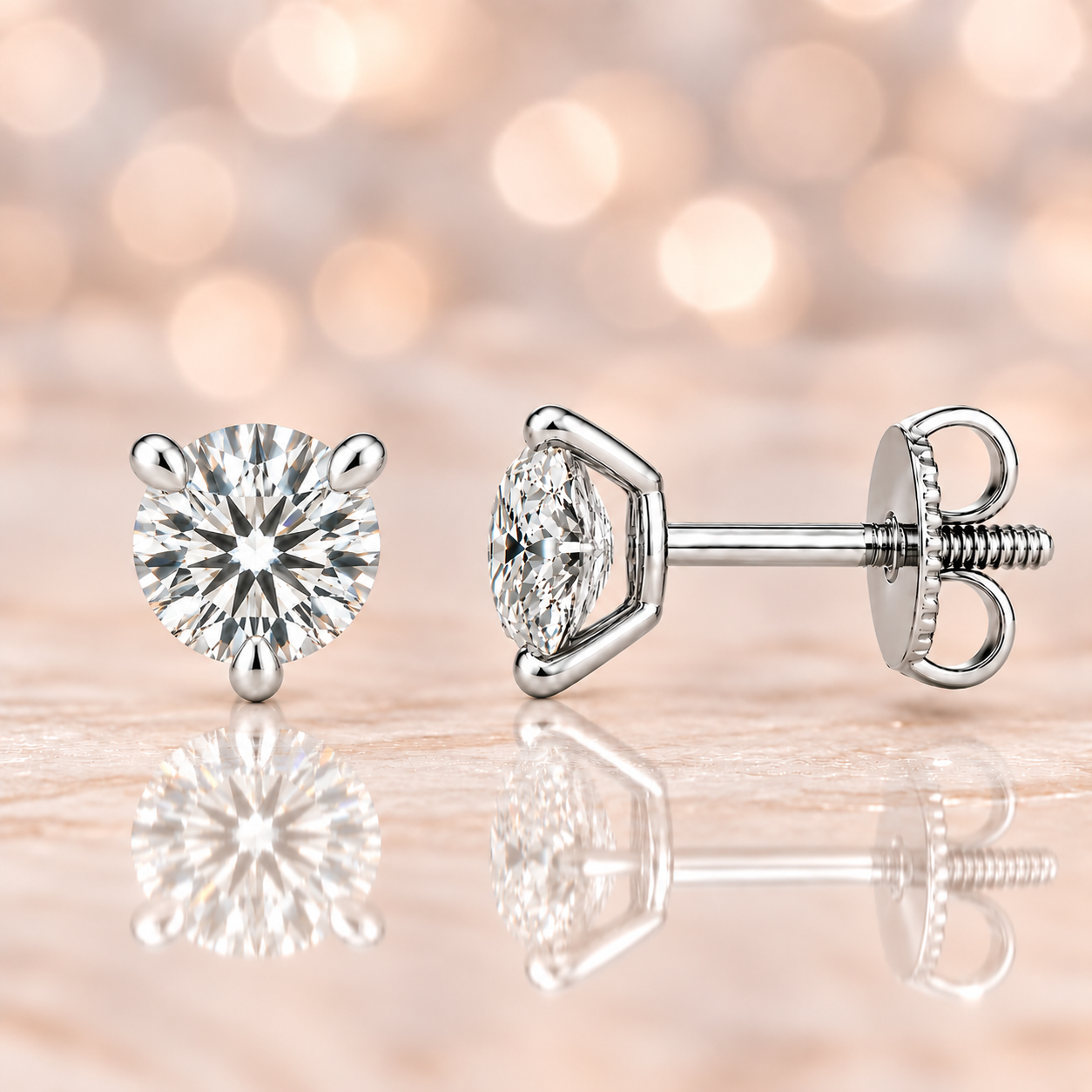 Moissanite stud earrings with 5.20 mm round stones in 3-prong setting, crafted in white gold-plated 925 silver. Elegant sparkle. Available now at BSI Jewelry.