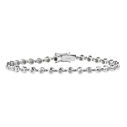 Moissanite tennis bracelet in white gold-plated 925 silver, featuring a continuous row of brilliant stones for timeless sparkle and grace. Available now at BSI Jewelry.