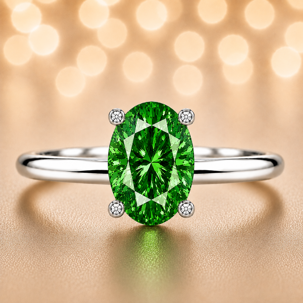 Green sapphire engagement ring featuring a 6×4 mm oval gemstone in white gold-plated 925 silver. Vibrant and hypoallergenic. Available now at BSI Jewelry.