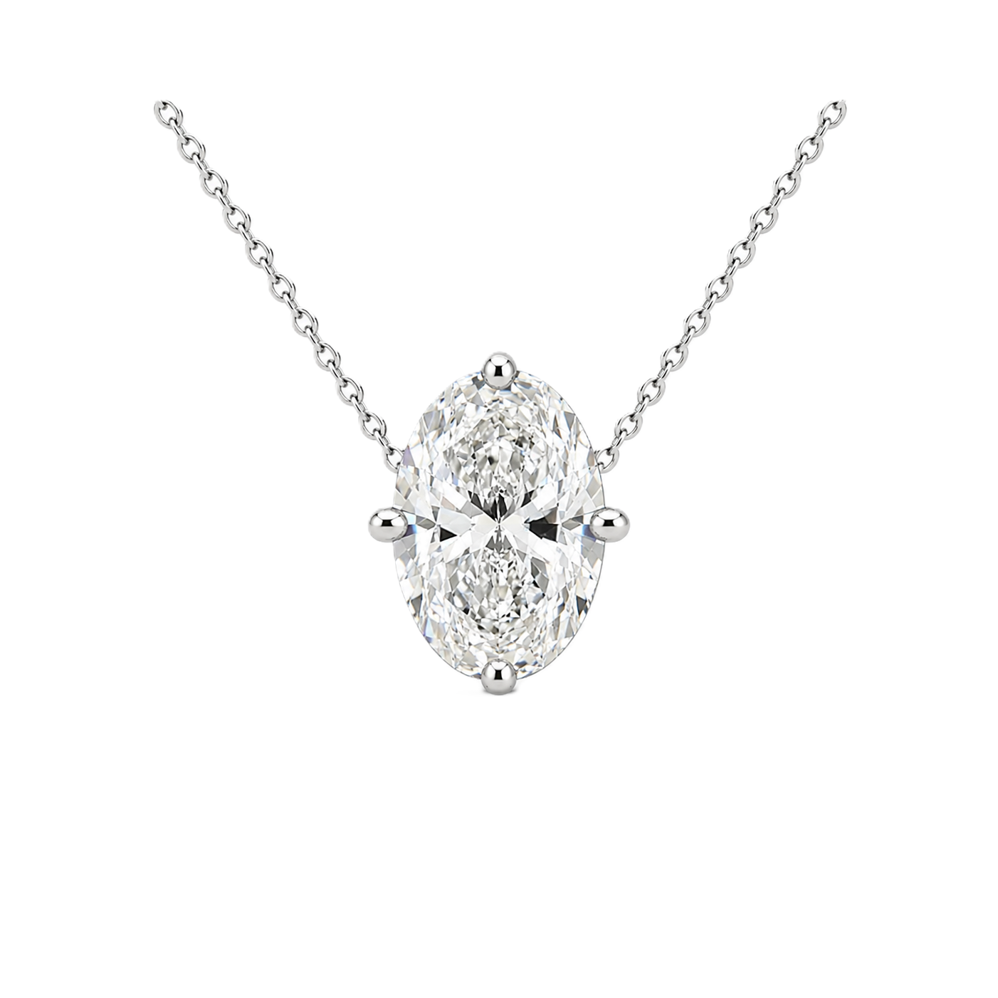 Oval moissanite necklace, 11×9 mm oval, crafted in white gold-plated 925 silver. Hypoallergenic and elegant for daily wear. Available now at BSI Jewelry.