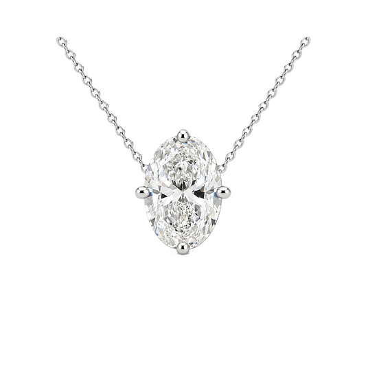 Oval moissanite necklace, 11×9 mm oval, crafted in white gold-plated 925 silver. Hypoallergenic and elegant for daily wear. Available now at BSI Jewelry.