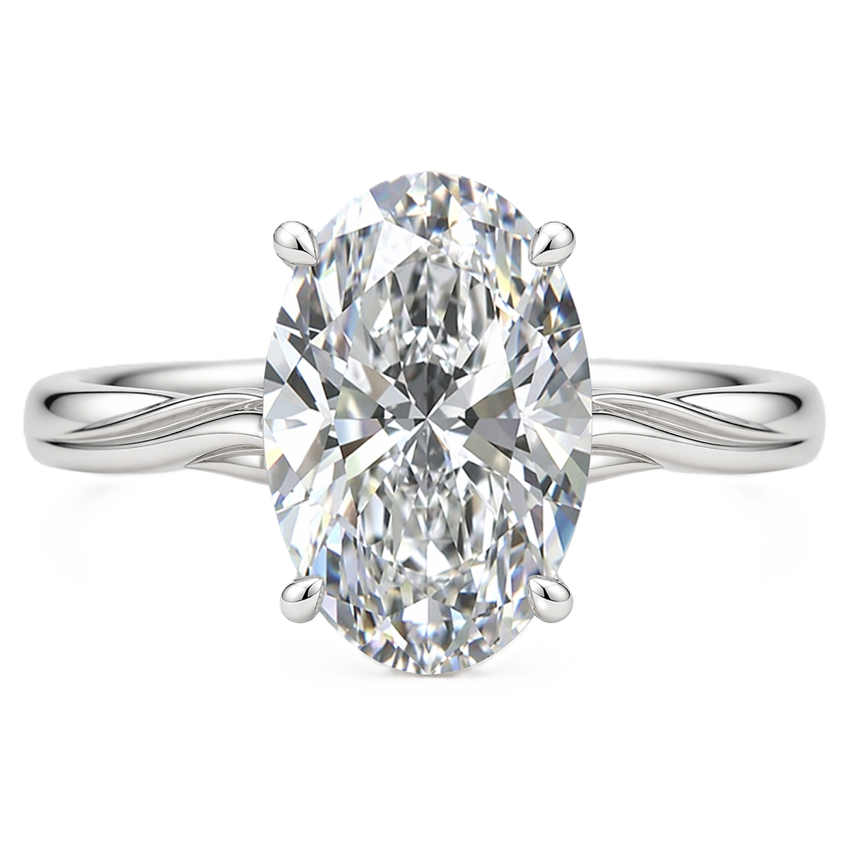 Oval moissanite ring, 10×8 mm, crafted in white gold-plated 925 silver. Ideal as an elegant engagement ring or daily wear. Available now at BSI Jewelry.