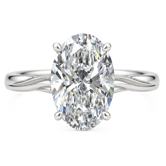 Oval moissanite ring, 10×8 mm, crafted in white gold-plated 925 silver. Ideal as an elegant engagement ring or daily wear. Available now at BSI Jewelry.
