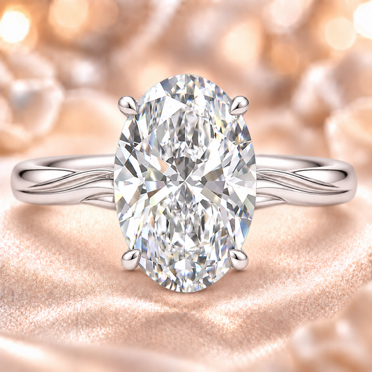 Oval moissanite ring, 10×8 mm, crafted in white gold-plated 925 silver. Ideal as an elegant engagement ring or daily wear. Available now at BSI Jewelry.