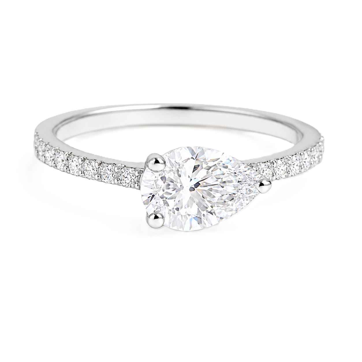 Fall in love with this 7×5mm Pear Moissanite Engagement Ring in White Gold Plated 925 Silver. GRA Certified, hypoallergenic, and finely crafted by BSI Jewelry.