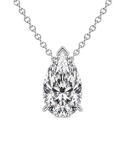 Pear moissanite necklace, 10×7 mm pear, set in white gold-plated 925 silver. Brilliant sparkle, elegant and timeless for daily wear. Available now at BSI Jewelry.
