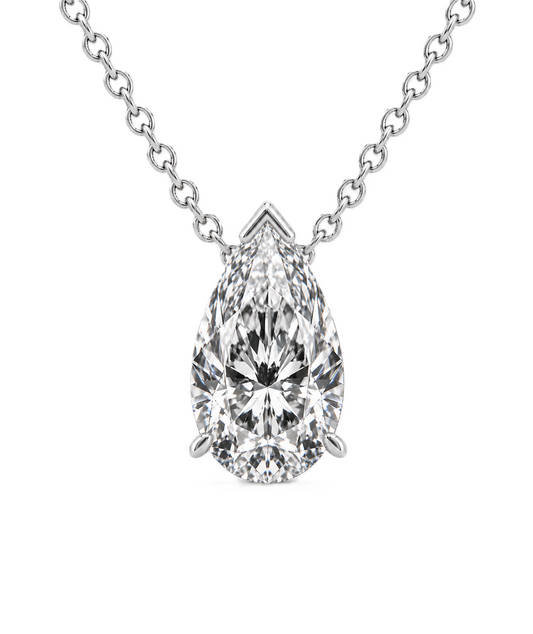 Pear moissanite necklace, 9×6 mm pear, set in white gold-plated 925 silver. Brilliant sparkle, elegant and timeless for daily wear. Available now at BSI Jewelry.