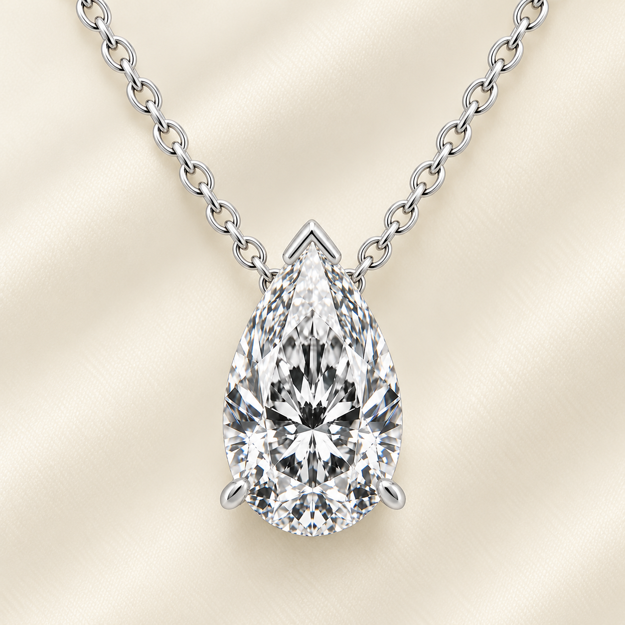 Pear moissanite necklace, 9×6 mm pear, set in white gold-plated 925 silver. Brilliant sparkle, elegant and timeless for daily wear. Available now at BSI Jewelry.