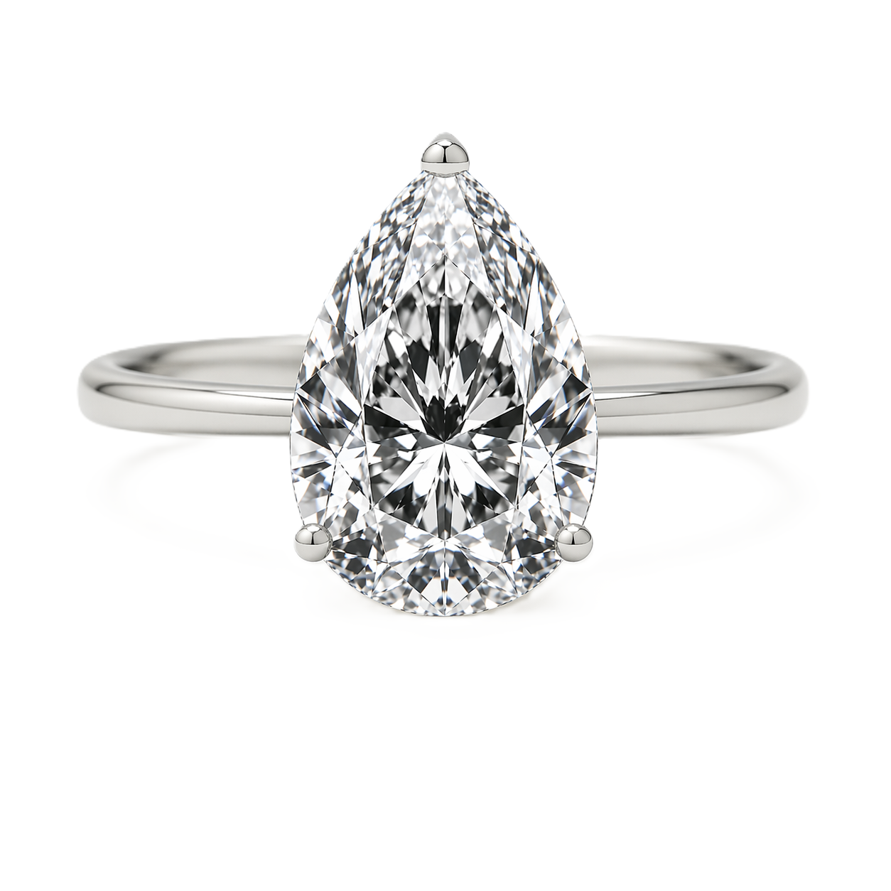Pear moissanite ring, 10×7 mm, crafted in white gold-plated 925 silver. Brilliant and elegant for daily wear. Available now at BSI Jewelry.