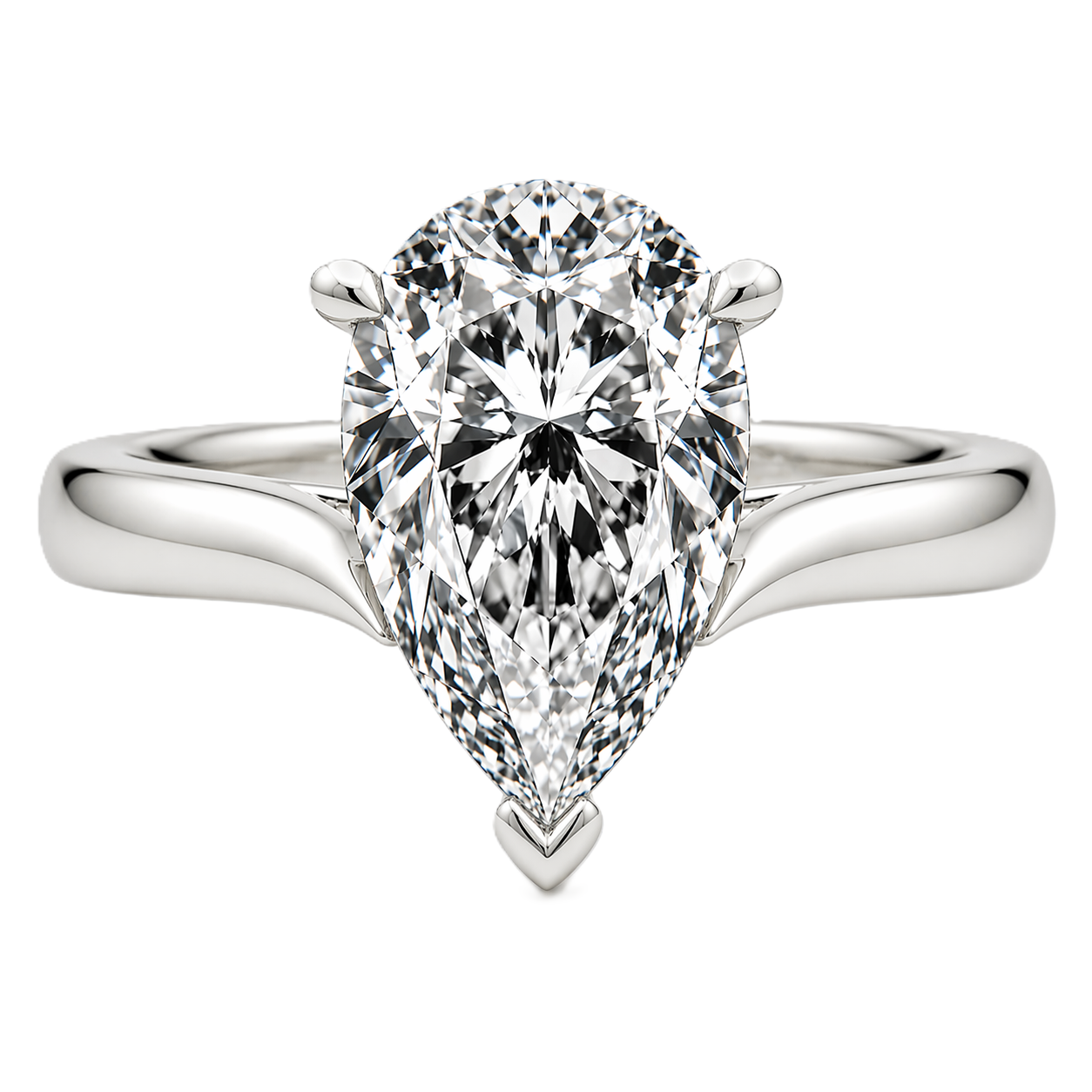 Pear cut moissanite ring, 10×7 mm, set in white gold plated 925 silver. Elegant brilliance with a bold, refined design. Available now at BSI Jewelry.