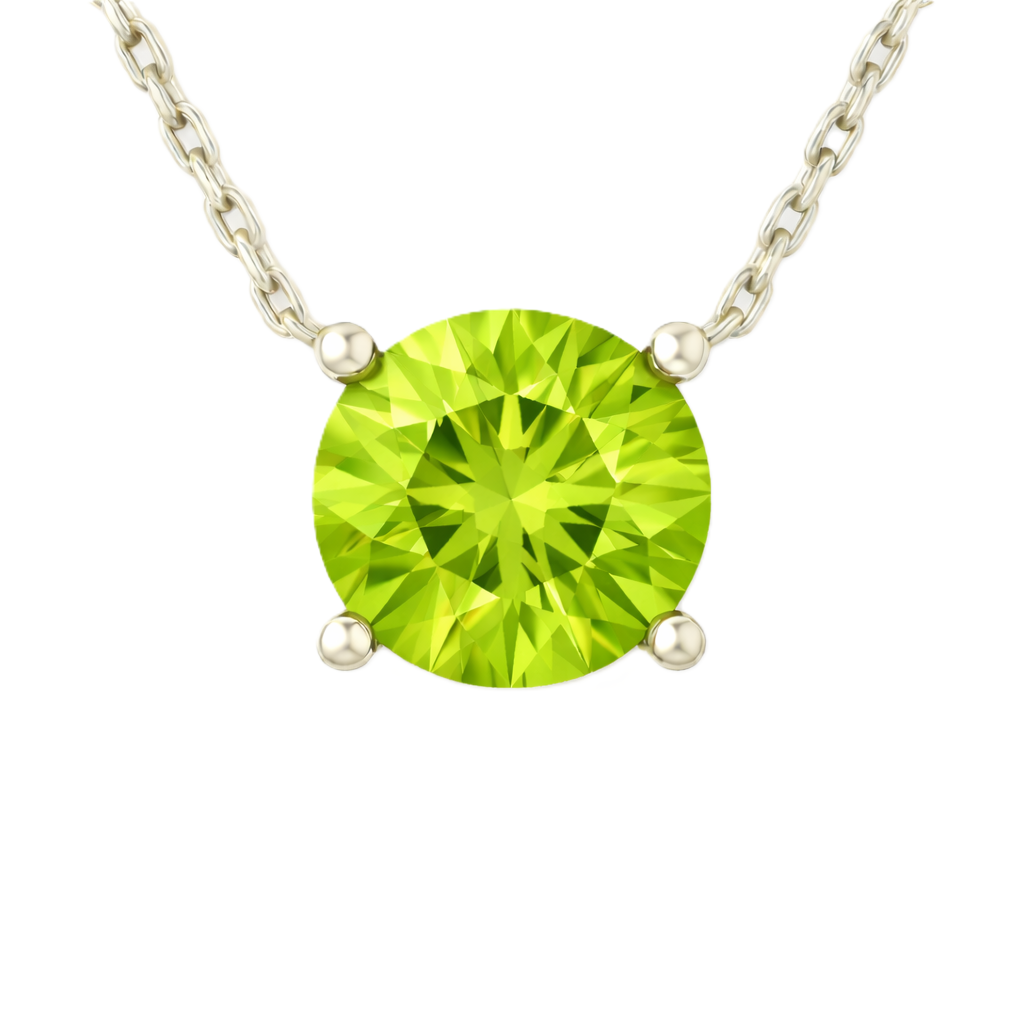 Peridot necklace with a 6 mm round-cut gemstone in white gold-plated 925 silver. Fresh, elegant, and perfect for daily wear. Available now at BSI Jewelry.